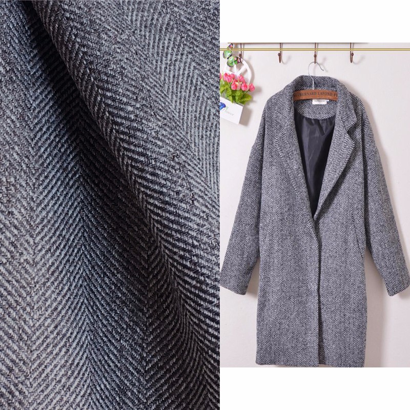 100% Polyester Heavy Weight Ash Wool Imitation Cation Woven Wide Herringbone Fabric for Winter Coat
