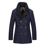 Regular Length Mens Wool Coat With Fur Collar , Mens Double Breasted Trench Coat