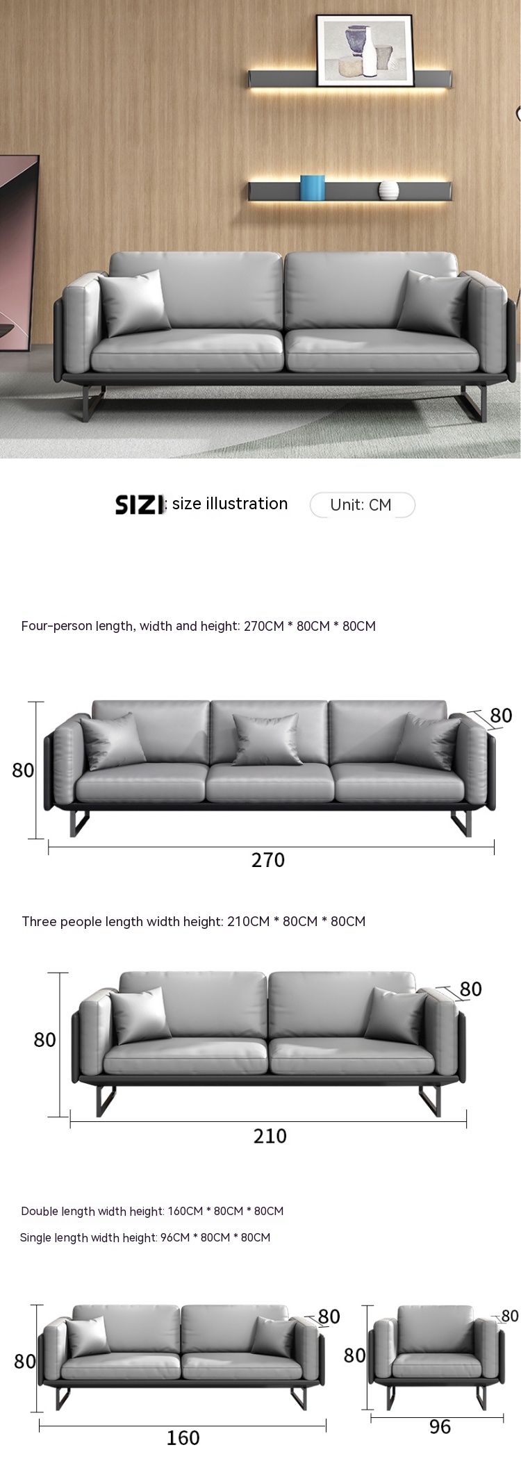 OEM Light Luxury Italian Modern Leather Sofa Coffee Table Set for Office Furniture