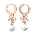 Rose Gold Pearl Stud Earrings with stainless steel materials, Bowknot TasselsPea