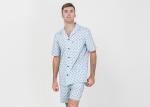 Anti Shrink Mens Button Down Pajamas , Mens Loungewear Shorts Sets Blue Color