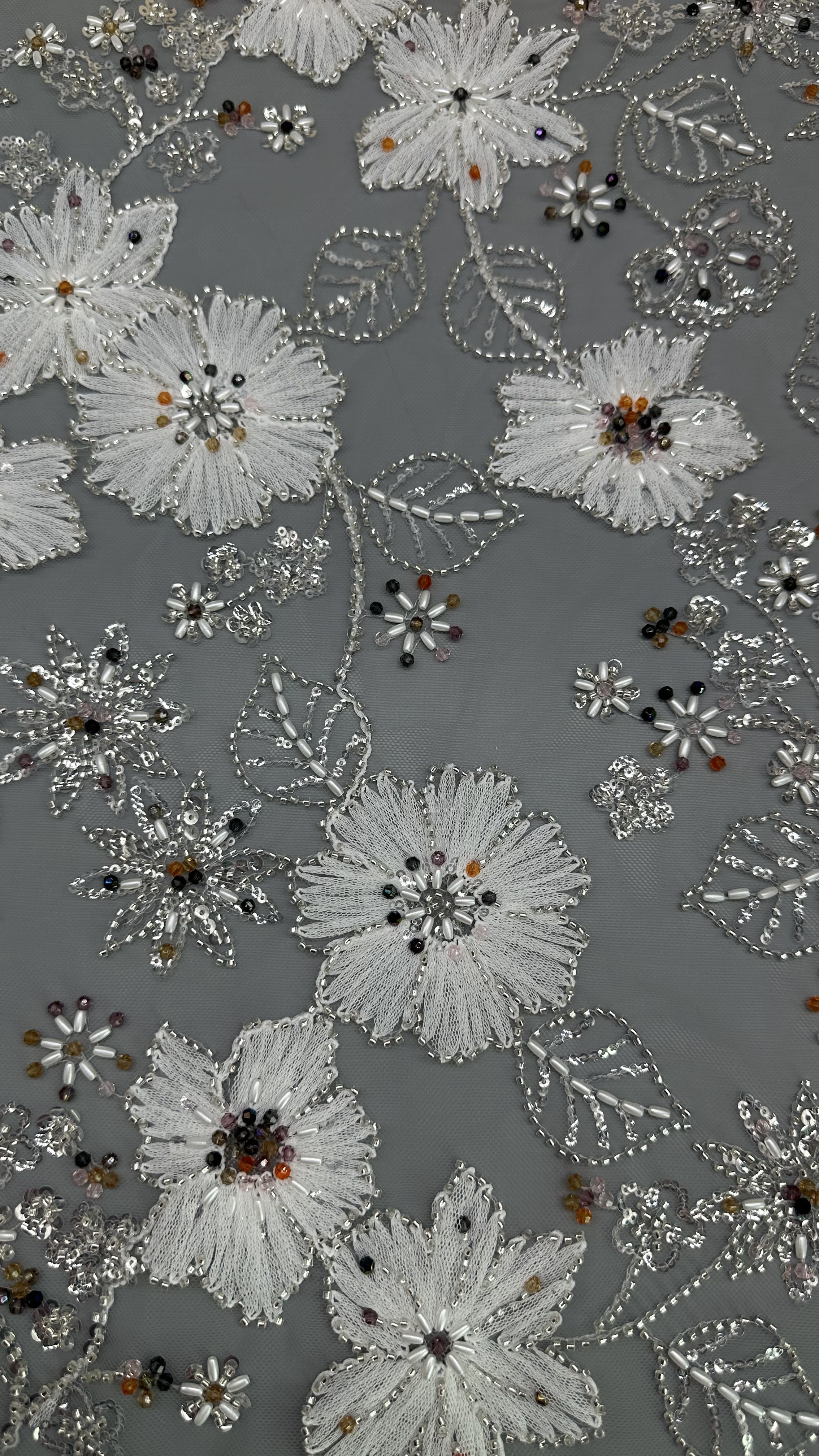 Leafy Mesh Ground Embroidered Sequin Fabric Floral Bead For East Culture Occasion