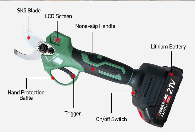 21V Cordless Lithium Pruning Shears Battery Powered Electric Pruning Shears Professional Home