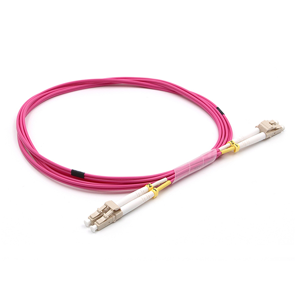 LC UPC To LC UPC Fiber Optic Patch Cable Duplex OM4 Multimode OFNR 2.0mm Magenta
