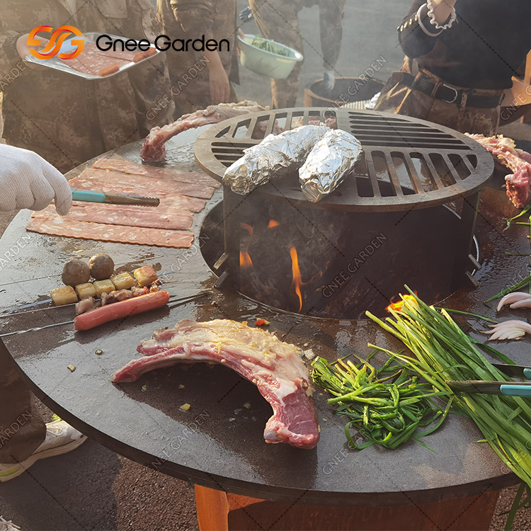 Outdoor Cooking Grill Portable Outdoor Backyard Garden Decorative Charcoal Corten Steel Grill