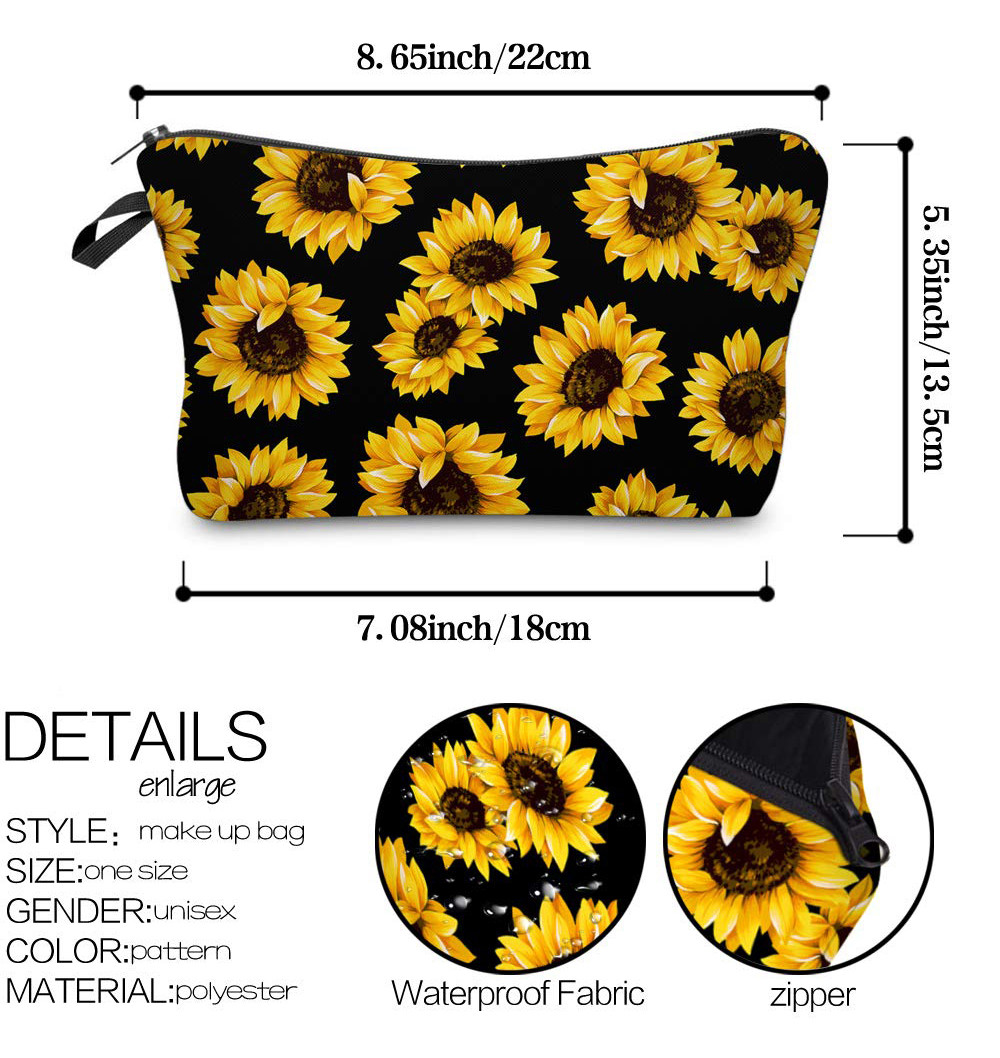 Sunflower Print Polyester Makeup Bag For Toiletries