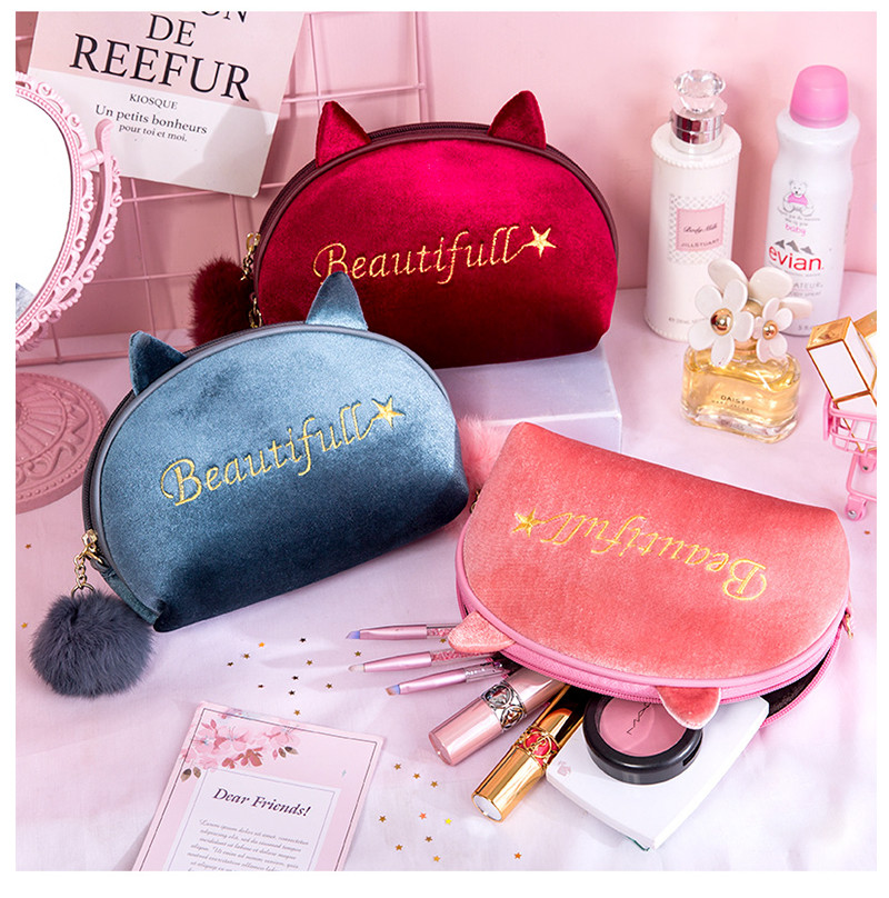 Half Moon Shape Embroidery Velvet Travel Organizer Bag