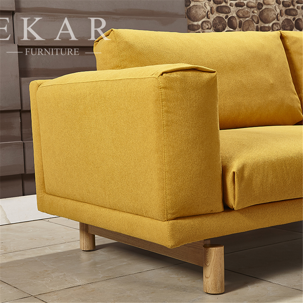 Wide Couch Set Pine Wood Yellow Fabric Sofa Set AW-1618