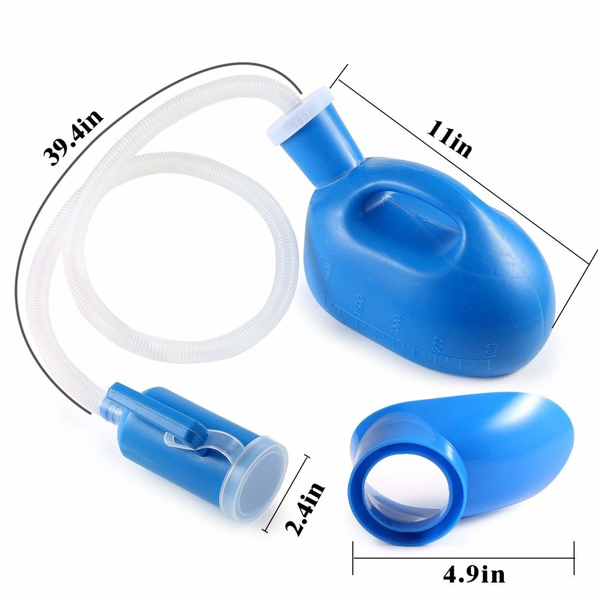 Portable male urinal with lid, Men's urinal,Re-Useable male urine bottle,disposable medical urinal 2000ml,Blue,