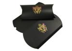 Custom Black Paper Pillow Box Packaging With Hot Stamping Purple Logo