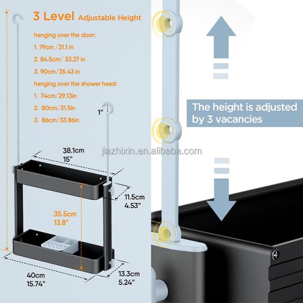 Bathroom No Drilling Shelf Adjustable Height Wall Mounted Storage Rack Household Toilet Shower Caddy Head Hanger Organization