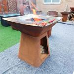 Rusty Red Corten Steel BBQ Grill Barbecue Fire Pit D1000mm Wood Fuel