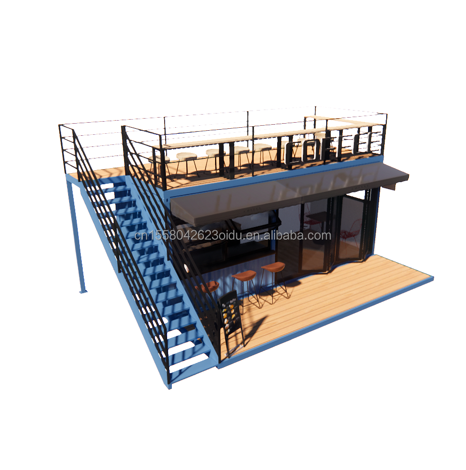 EU 20ft Food Stall Second Floor Container Coffee Shop Constructed with Galvanized Steel Square Tubes and Steel Structure