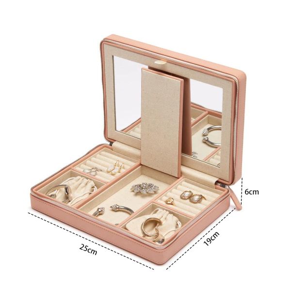 OEM Luxury Large Leather Jewelry Case With Mirror Pouch Bag Packaging Gift Display
