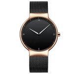 Black Dial Black Stainless Steel Strap Watch , Stainless Steel Back Quartz Watch