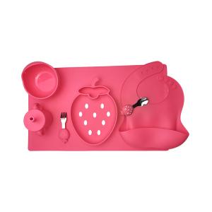 Wholesale BPA Free Silicone Baby Feeding Set Strawberry Shape Bowl Spoon Bib Set from china suppliers