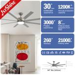 64 Inches Brush Nickel Ceiling Fan With Dimmable Light High Speed