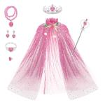 Silk Dress Pink Blue Children'S Clothing Accessories Dress With Tiara Crown Cape