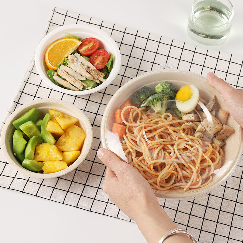 Natural Sugarcane Bagasse Round Soup Bowl Eco Friendly With Lid