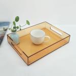 Transparent Yellow Acrylic Lucite Serving Tray With Handle For Hotel Restaurant