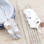 terling Silver Pearl Vintage Feather Dangle Earring (051023W)