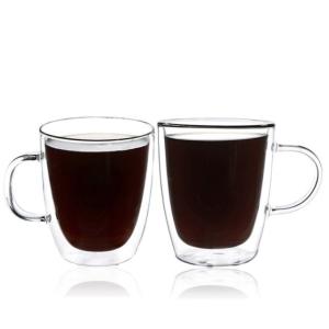 Wholesale 300ml 350ml Hot Selling High Borosilicate Handle Heat Resistant Double Wall Clear Coffee Glass from china suppliers