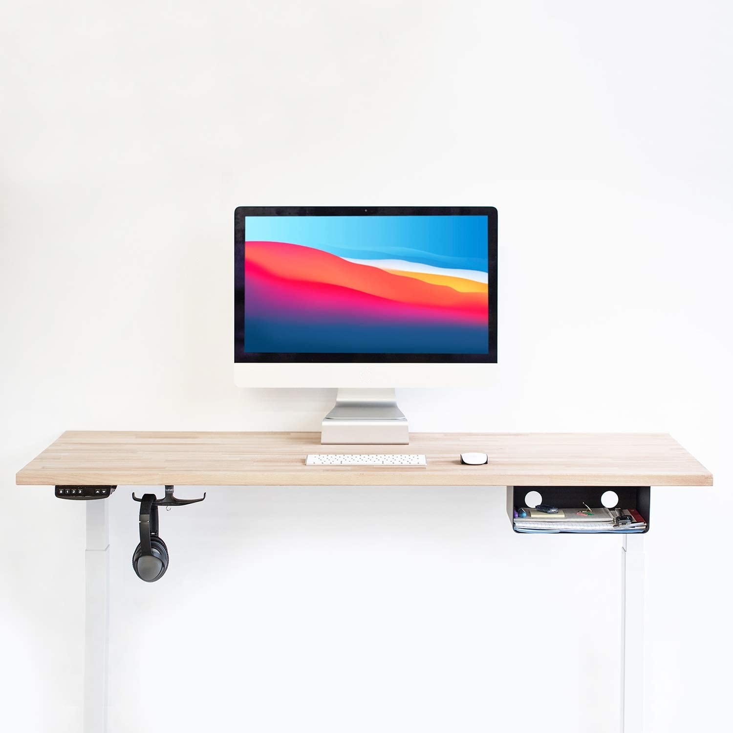Rectangle Under Desk Drawer with Hidden Storage and Steel Earphone Hanger Hook Holder