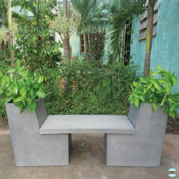 Grey Concrete Rectangle Patio Table Set Outdoor GRC Concrete Table Bench