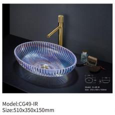 Wholesale Bathroom Hand Wash Glass Basin Sink Oval Shape Hotel Clear Colorful Vessel Crystal from china suppliers