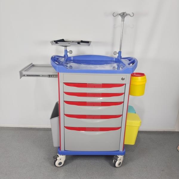 5 Locking Drawers Medical Crash Cart For Medications Defibrillator Intravenous