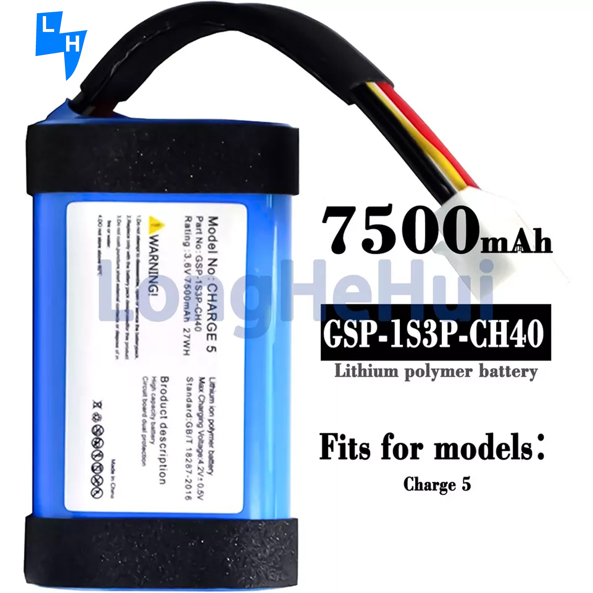 Long-Lasting Replacement GSP-1S3P-CH40 Speaker Battery for JBL-Charger 5 3.6V 7500mah