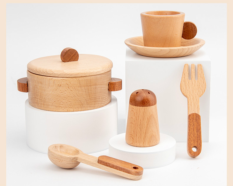Children'S Log Wooden Kitchen Toy Set Simulation Mini Educational