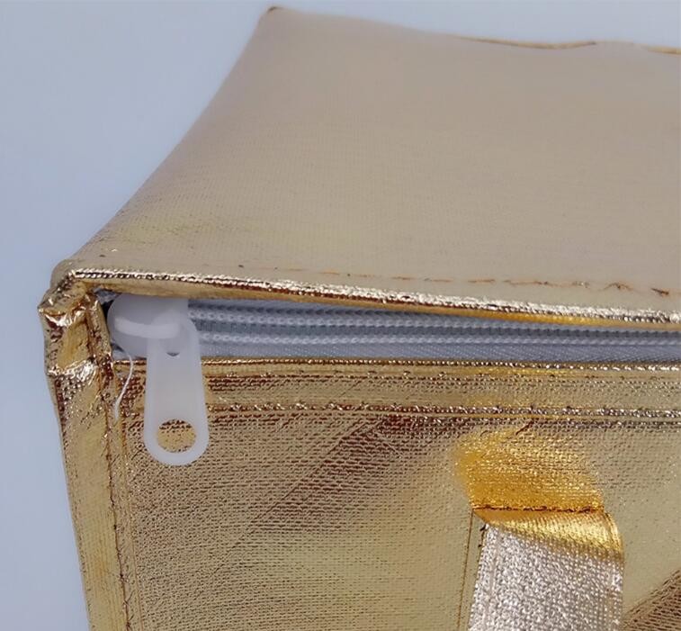 Reusable aluminium foil thermal insulation material cooler bag for picnic with Strapping tape closureRecycled PP Woven Plast