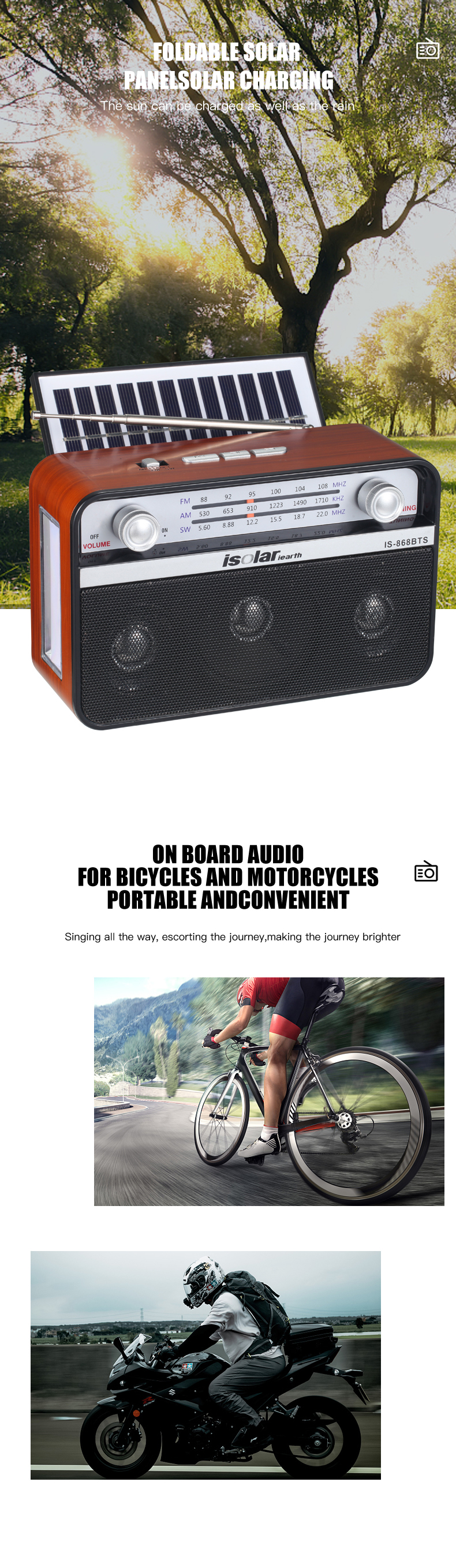 Portable Rechargeable Emergency Solar Radio Retro Radio SW AM FM 3 Multi Band Radio