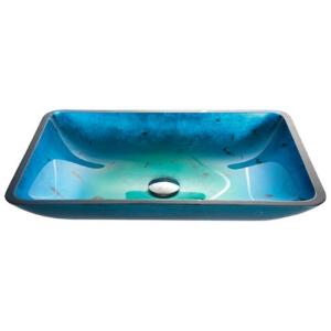 Wholesale Irruption Light Blue Vintage Undermount Trough Bathroom Sink Glass Vessel With PU Chrome from china suppliers