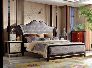 Wholesale Neoclassic design of Luxury Bedroom sets High end Bed Headboard in Glossy black wood with Golden painting Nightstands from china suppliers