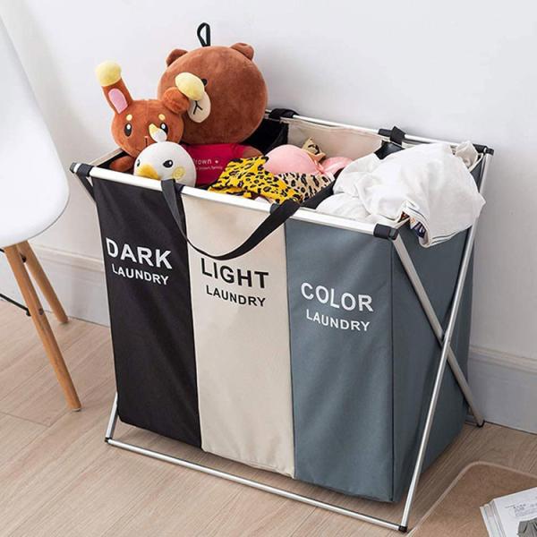 Sortable Foldable Triple Laundry Basket For Dirty Clothes Detachable Weight 0