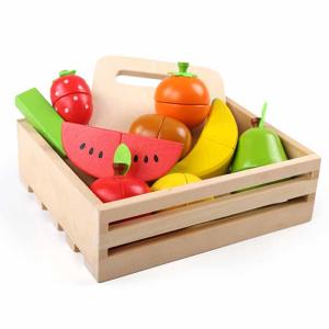 Wholesale Colored 19cm Wooden Fruit Cutting Set Toy Kid Education from china suppliers