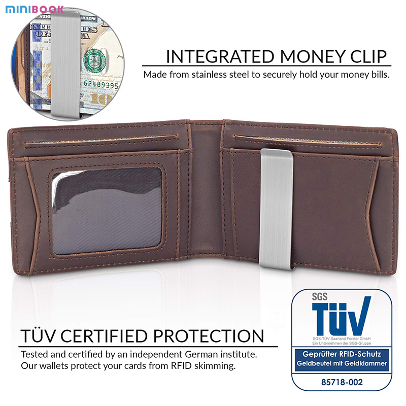 GENUINE LEATHER Men Front Pocket Wallet with Bifold Money Clip and Solid Pattern Type