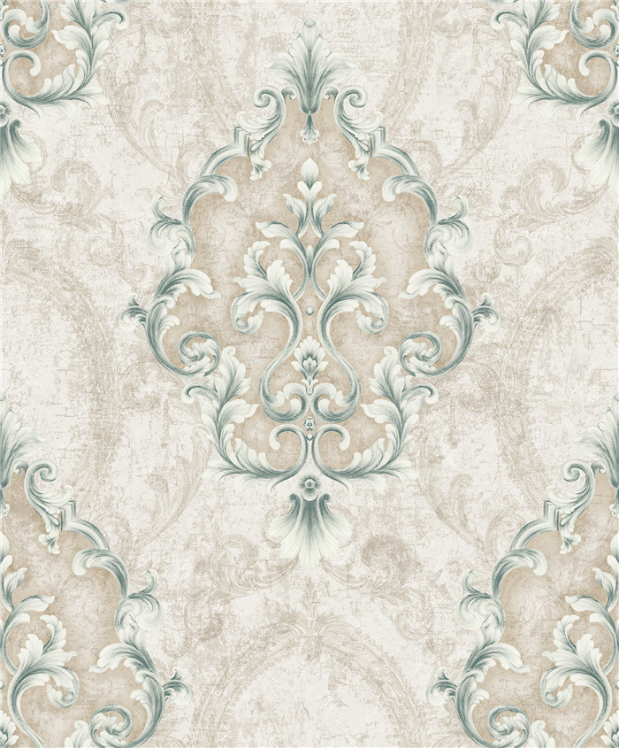 Removable Light Green Modern Damask Wallpaper Country Style With Non Woven Materials