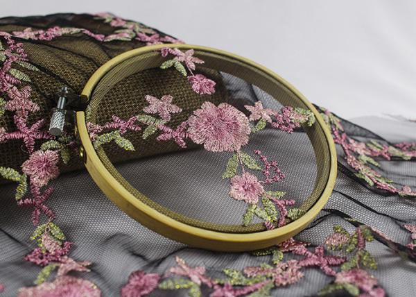 Embroidered Tulle Multi Colored Lace Fabric Pink Peach Blossom Floral Flower