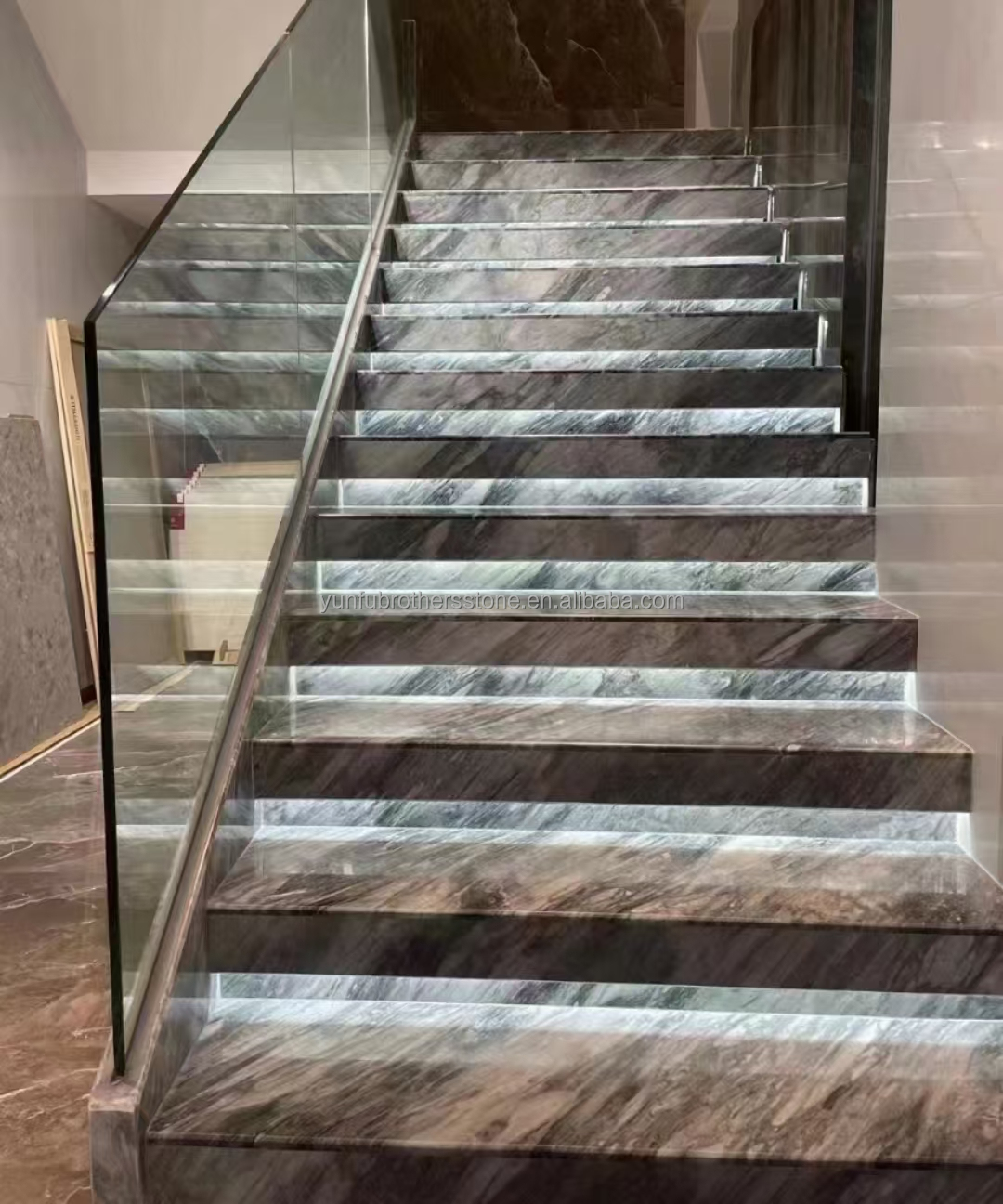 Hotel Interior Design Calcite Marble Step Floor and Stairs with Light in Florence Gray
