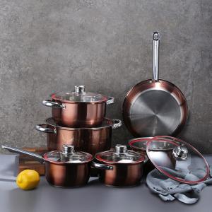 Wholesale Factory Direct Sale Kitchen 12 Pcs Red Bronze Cooking Pans And Pots Cookware Stainless Steel Cookware Sets from china suppliers