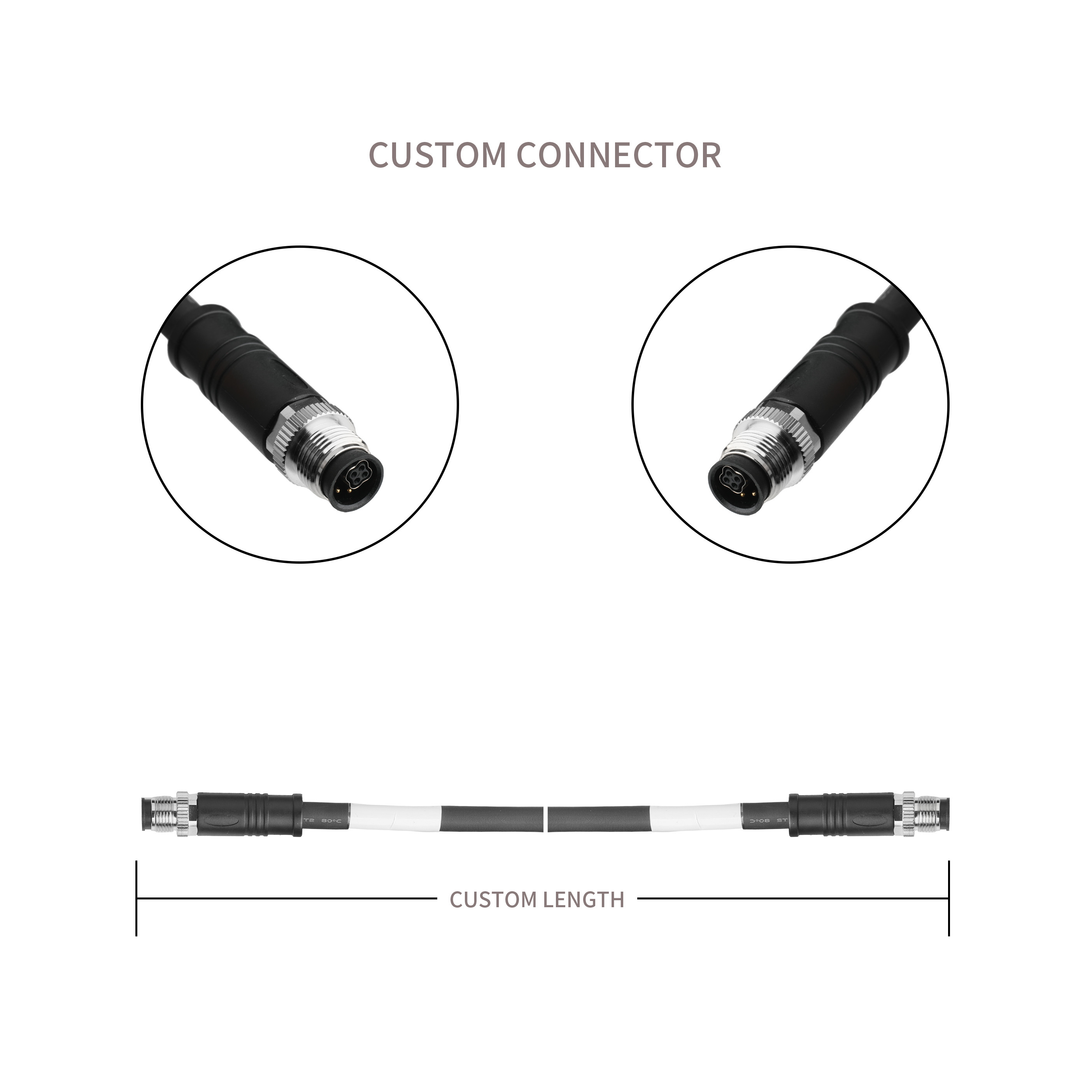 ROHS UL20554 26AWG cable ,BLACK PUR M12 Hybrid 4+4Pin Circular Connector