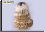 Hand - Tied Full Lace Blonde Human Hair Wigs / Brazilian Virgin Remy Hair