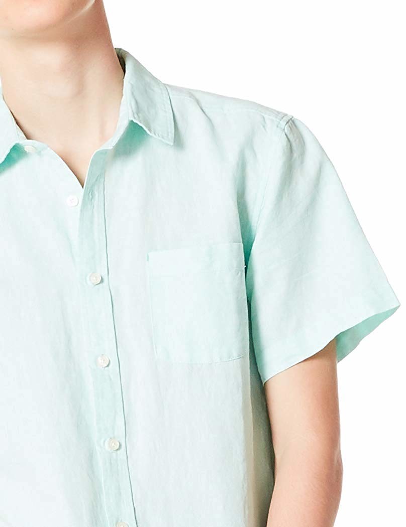 Curved Hem Mens Casual Short Sleeve Shirts 52% Linen 48% Cotton Blend