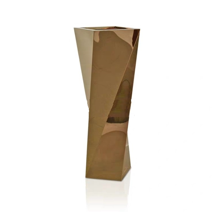 Metal Rose Gold Shiny Planter Flower Pot for plaza gardening