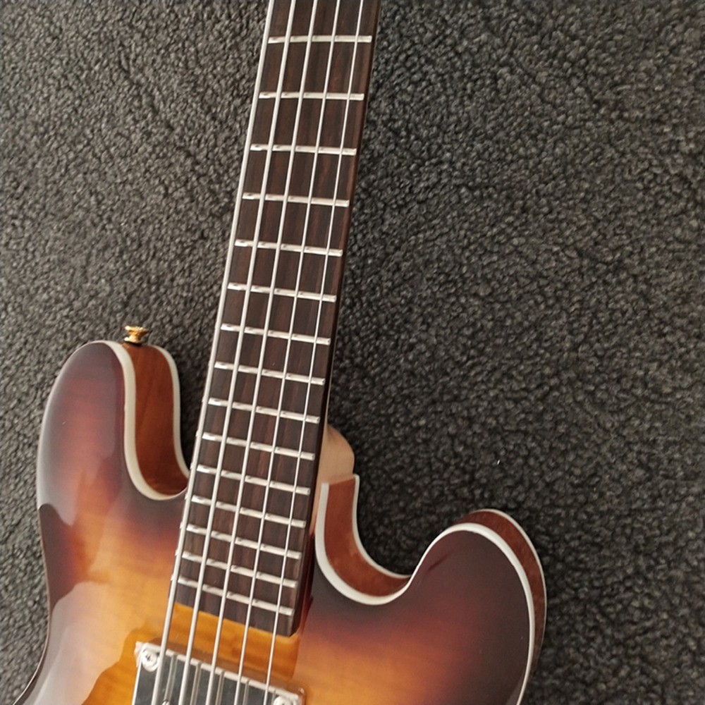 5 Strings Bass Guitar CS Color Electric Guitar,Flamed Top Natural Color Back Hollow Body Golden Hardware Free Shipping