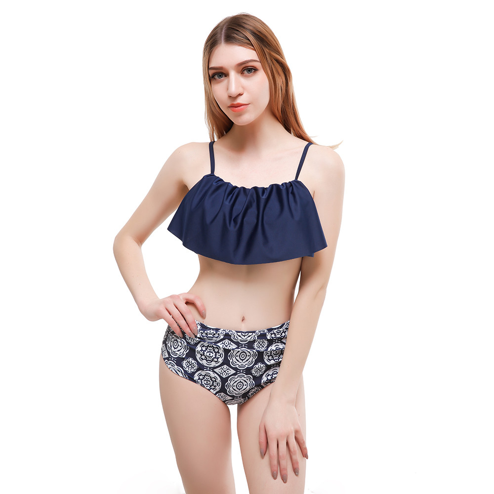High Waist Bikini Flounced Swimwear Women Two Piece Swimsuit Striped