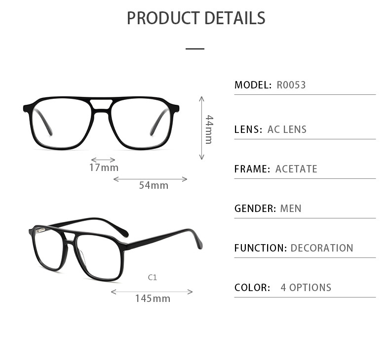 4 Colors Acetate Frame Optical Glasses Large Square 20Pcs Non Prescription